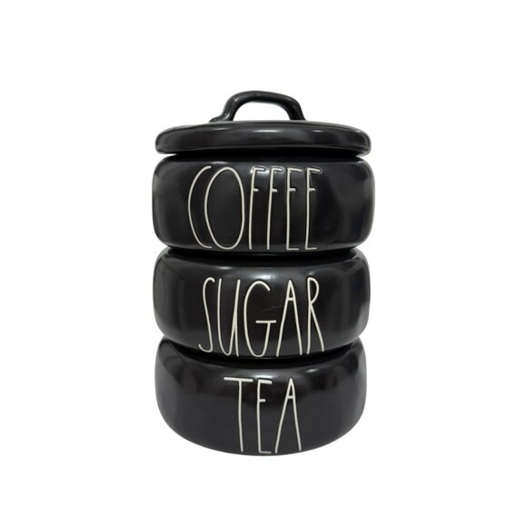 Rae Dunn by Magenta 4-Piece Coffee/Tea/Sugar Ceramic Stacking Canister Set. - Picture 1 of 10